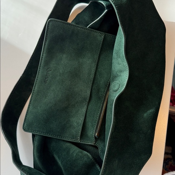 Quince Italian Suede Slouchy Shoulder Bag dark green leather new no tags - Picture 7 of 9